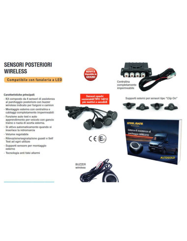 KIT 4 Sensori Parcheggio Wireless senza fili - auto camper furgoni