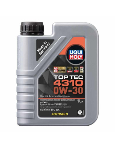LIQUI MOLY 0W-30 Top Tec 4310 (12 x 1 Lt) olio motore Alfa Romeo Fiat Jeep Peugeot Citroen 0W30