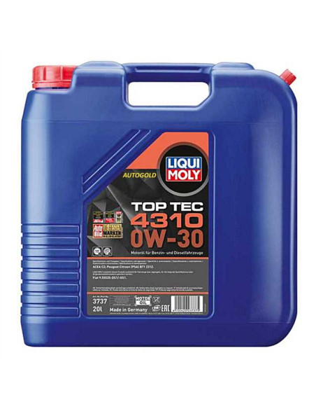 LIQUI MOLY 0W-30 Top Tec 4310 (20 lt)) olio motore Alfa Romeo Fiat Jeep Peugeot Citroen 0W30