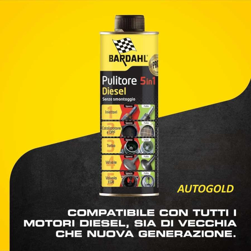 BARDAHL 5 in 1 pulitore diesel - Additivo gasolio pulitore iniettori turbina EGR Fap Dpf