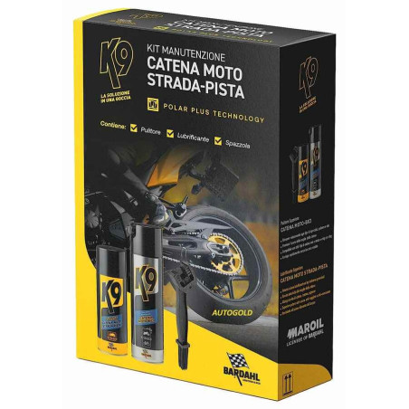 BARDAHL K9 kit manutenzione catena moto strada pista - pulitore, lubrificante, spazzola