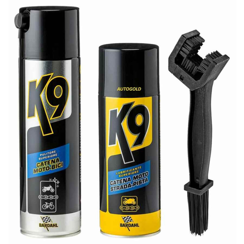 BARDAHL K9 kit manutenzione catena moto strada pista - pulitore, lubrificante, spazzola