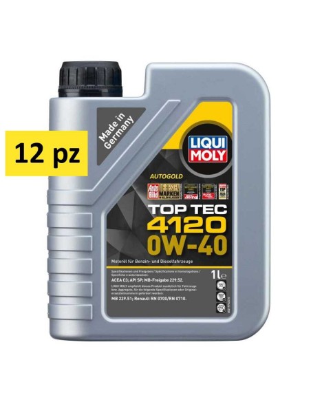 LIQUI MOLY 0W-40 Top tec 4120 (12 pz) - olio motore per veicoli ibridi Mercedes Benz 229.52 0W40