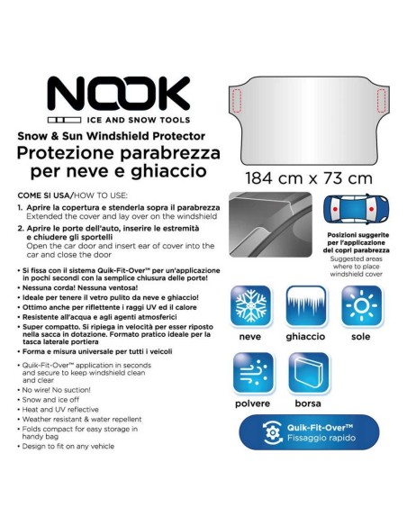 NOOK copertura protezione antigelo antineve antisole per Parabrezza (184x73 cm)