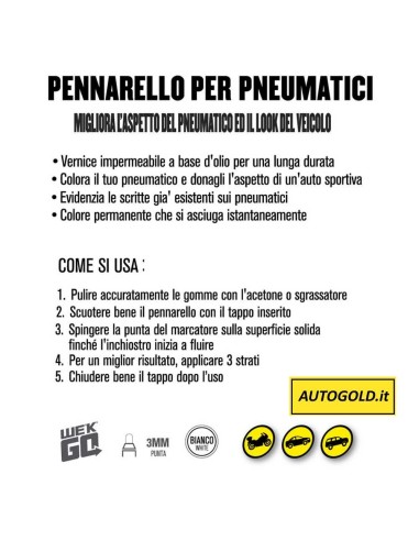 PENNARELLO BIANCO per colorazione pneumatici gomme auto moto fuoristrada