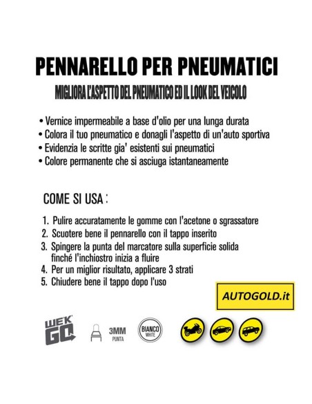 PENNARELLO BIANCO per colorazione pneumatici gomme auto moto fuoristrada