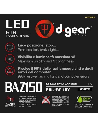 LAMPADINA P21/4W BAZ15D LED White - lampada fanale posteriore