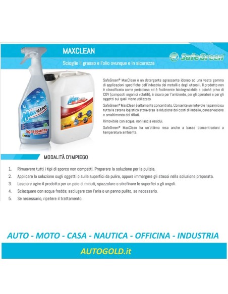 SAFE GREEN Max Clean (5 Lt) sgrassatore ecologico - pulitore universale professionale